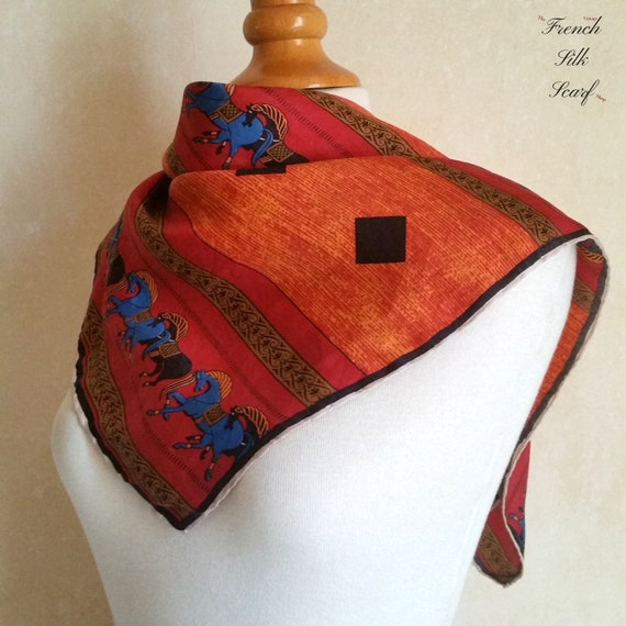 1950s Vintage FRENCH SILK SCARF of galloping hors… - image 9