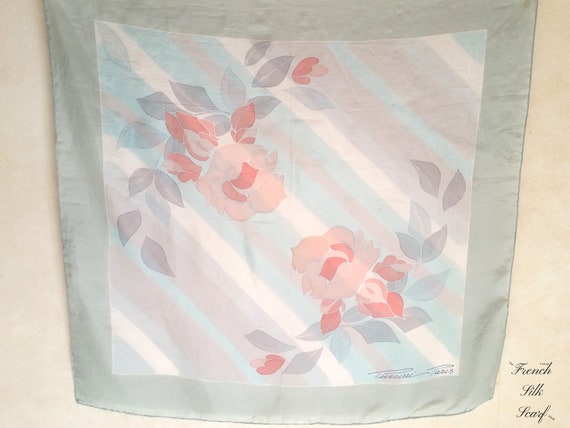 1960s FRENCH PASTEL ROSES Silk Scarf by Puccini P… - image 1