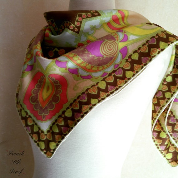 1960s PSYCHEDELIC FLORAL SCARF of vintage French … - image 10