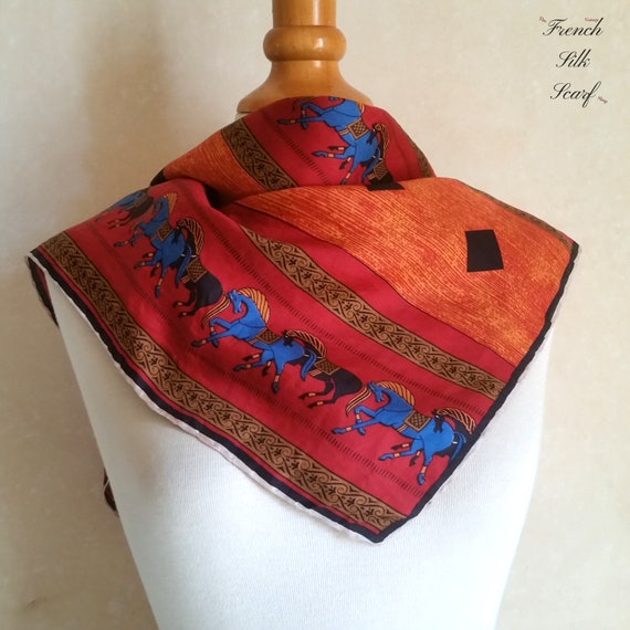 1950s Vintage FRENCH SILK SCARF of galloping hors… - image 8