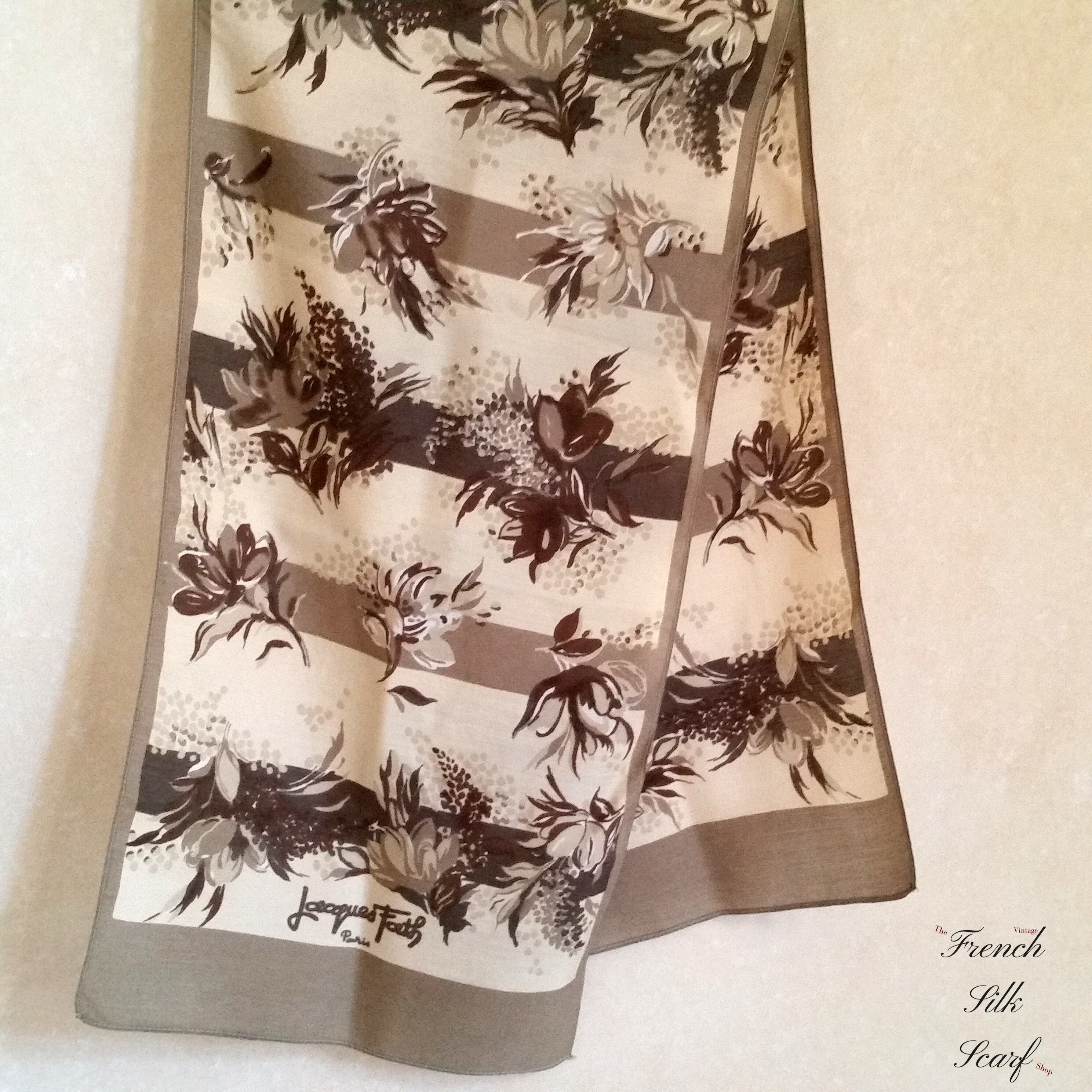 Vintage STYLISH JACQUES FATH French Silk Scarf in Boho Chic