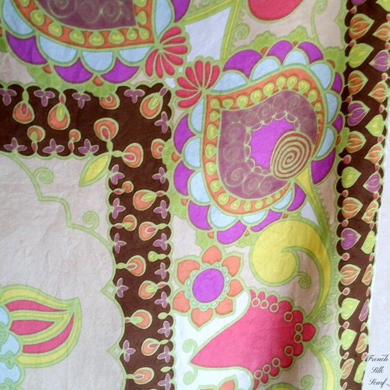 1960s PSYCHEDELIC FLORAL SCARF of vintage French … - image 7