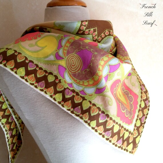 1960s PSYCHEDELIC FLORAL SCARF of vintage French … - image 1