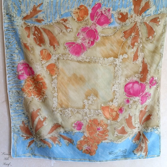 1960s VINTAGE MAGGY ROUFF french Silk Scarf of a s