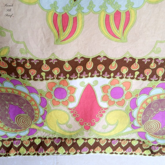 1960s PSYCHEDELIC FLORAL SCARF of vintage French … - image 6