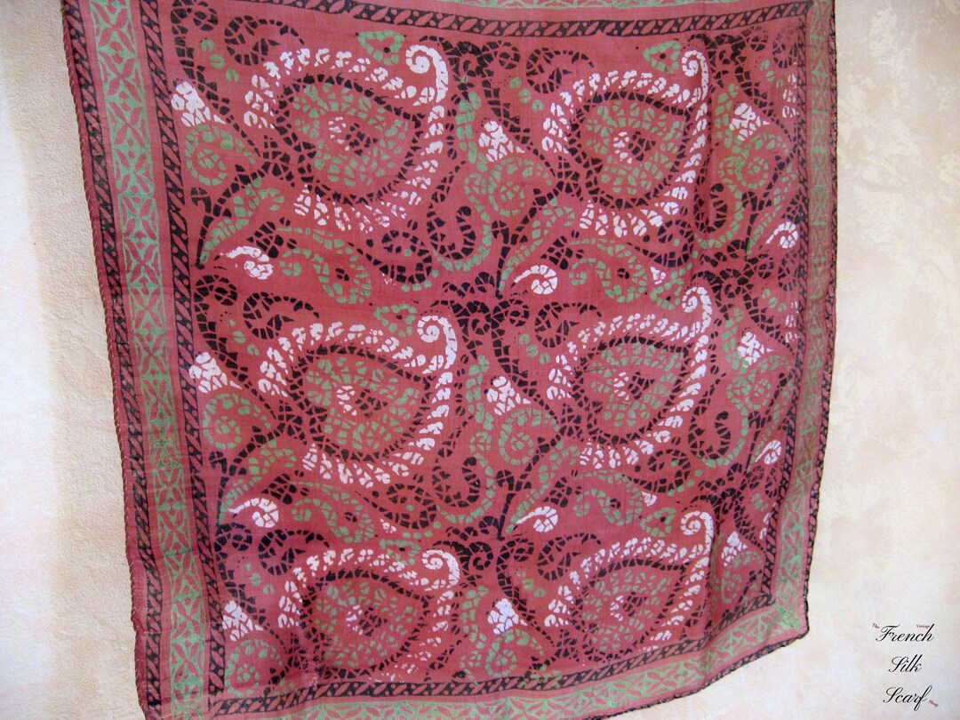 Vintage BOHO PAISLEY NECKERCHIEF, Hair Tie or Cravat in Primitive Block ...
