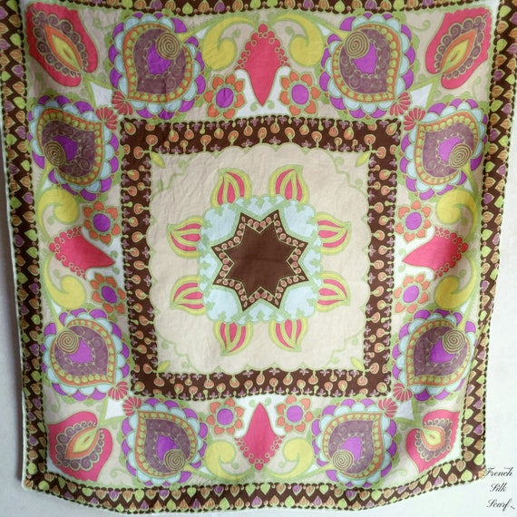 1960s PSYCHEDELIC FLORAL SCARF of vintage French … - image 9