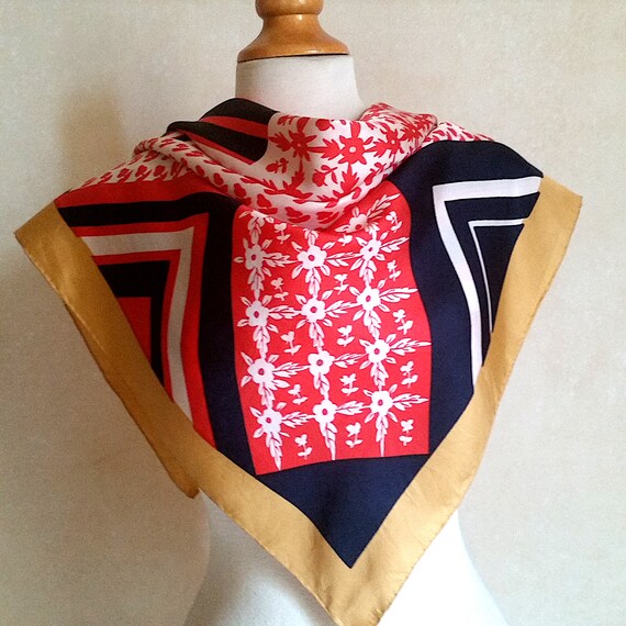 Vintage Quilt Design French Silk Scarf of geometr… - image 3
