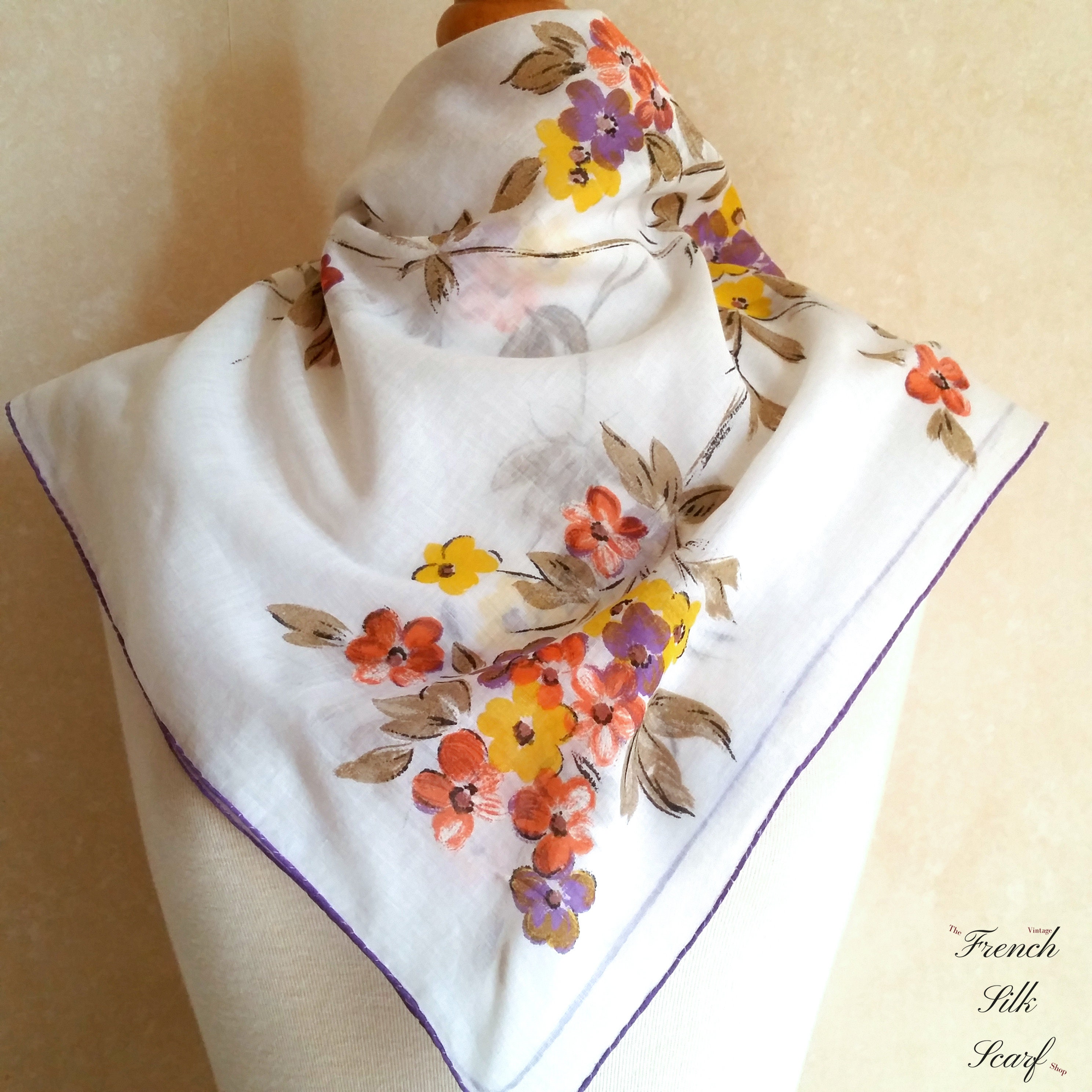 Vintage PRETTY FRENCH FLOWERS Silk Linen Scarf of Soft Pastel - Etsy
