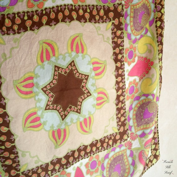 1960s PSYCHEDELIC FLORAL SCARF of vintage French … - image 3