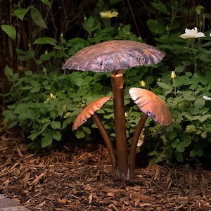 Copper LED Landscape Light with Three Mushroom Caps image 1