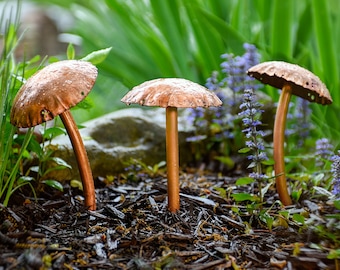 Copper Mushroom Sculpture Trio
