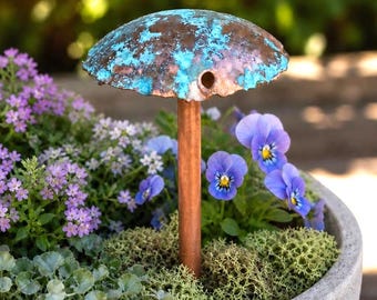 Copper Mushroom Sculpture - Blue Patina