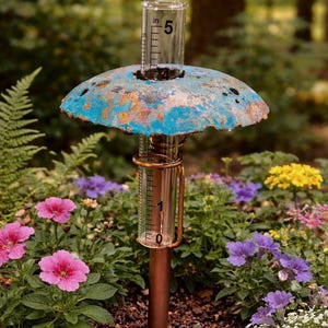 Copper Mushroom Rain Gauge - Turquoise Patina