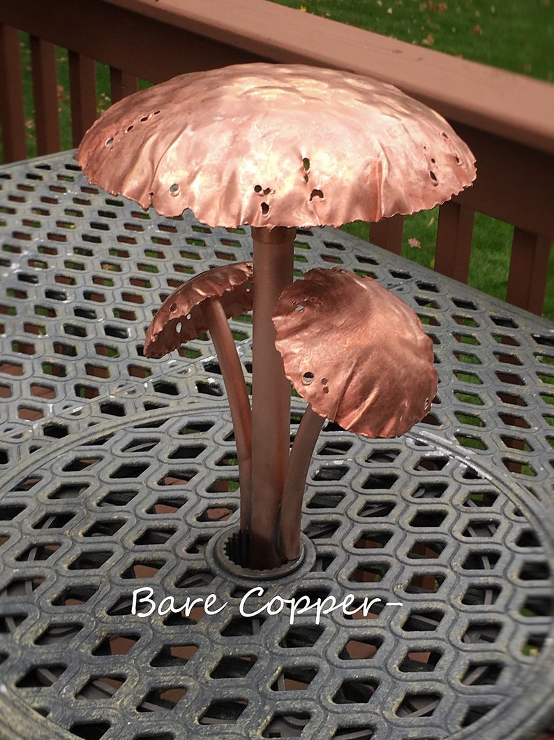 Copper LED Landscape Light with Three Mushroom Caps image 4