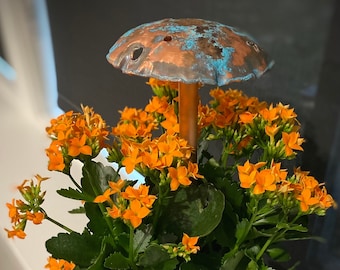 Copper Mushroom Rain Gauge - Turquoise Patina