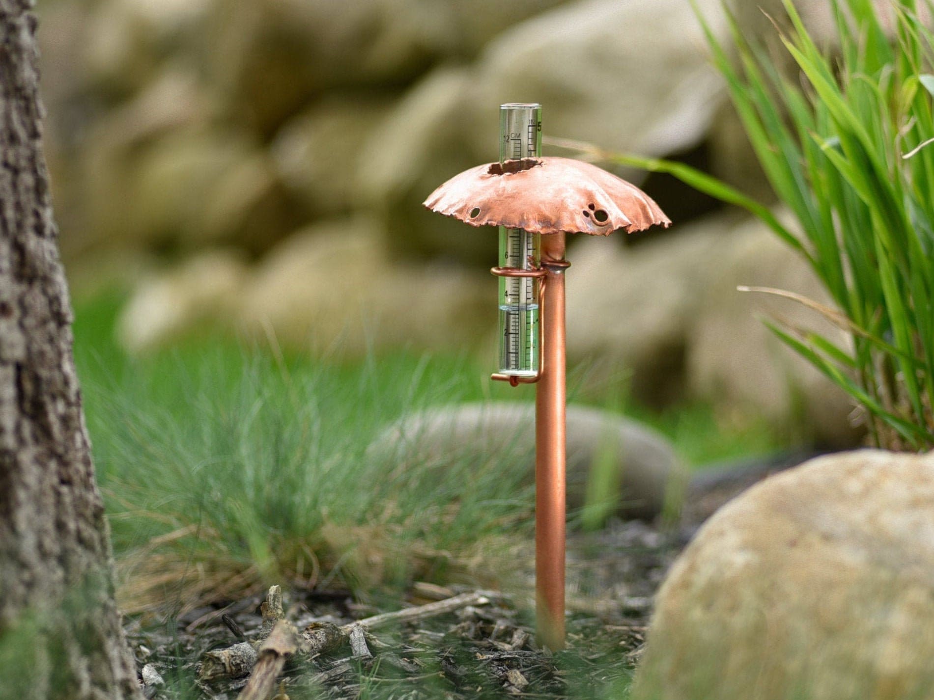 Copper Mushroom Rain Gauge