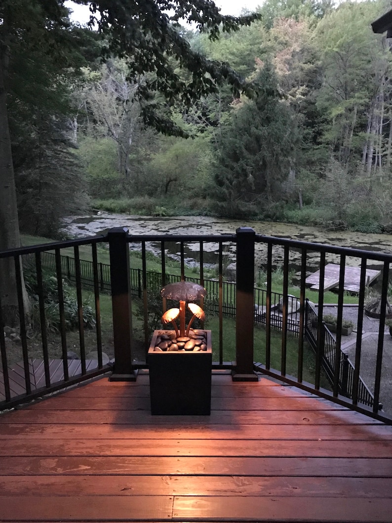 Copper LED Landscape Light with Three Mushroom Caps image 2