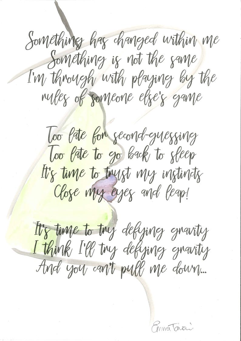 Elphaba Defying Gravity Lyrics print of Watercolour - Etsy