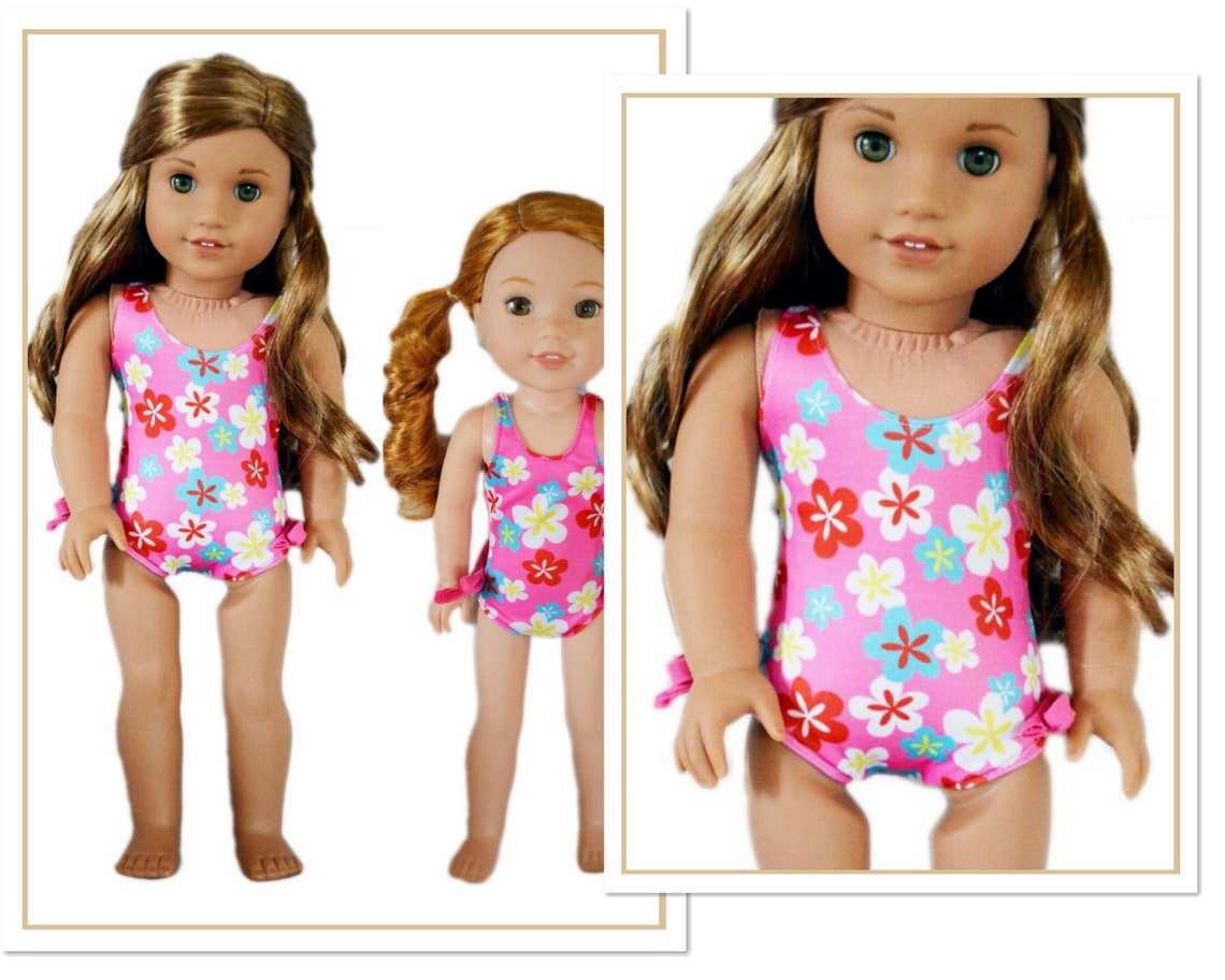 Swimsuit Pink tropical flowers fits American Girl 18 Etsy