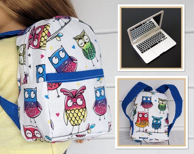 Backpack, Laptop Option, Owls, Front Pocket, Homemade, Fits 18 Dolls