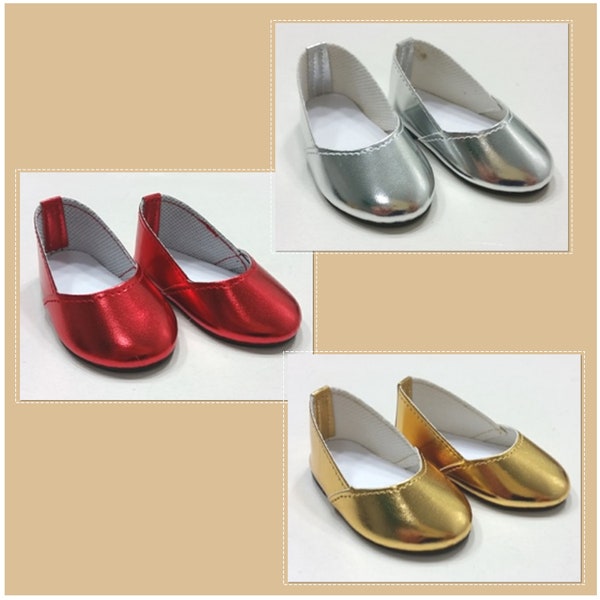 Shoes, Red, Silver, Gold, slip-ons, fits 18" American Girl or similar size doll.