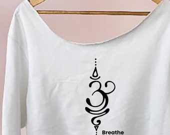 Breathe Off The Shoulder Sweatshirt, Kundalini Yoga Clothing, Slouchy Long Sleeve
