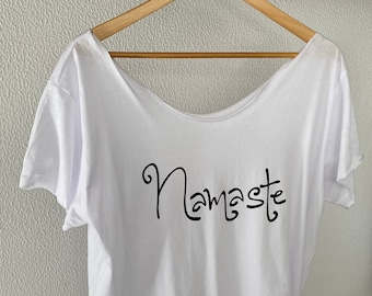 Namaste Off The Shoulder Cotton Slouchy Shirt, Yoga Shirt, Yoga Top, Kundalini Yoga Clothing, Yoga T Shirt, Slouchy Yoga Shirts, Pilates
