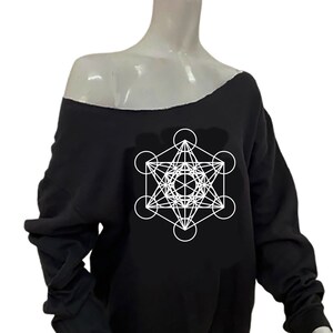 Off The Shoulder Sweatshirt Metatron&#39;s Cube Sacred Geometry