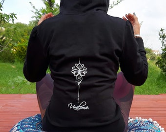 Unalome Full Zip Hoodie, Yoga Hoodie, Vêtements de Yoga, Sweat à capuche pour femmes, Vêtements Pilates, Vêtements Kundalini Yoga, Vêtements Boho, Cadeau de yoga