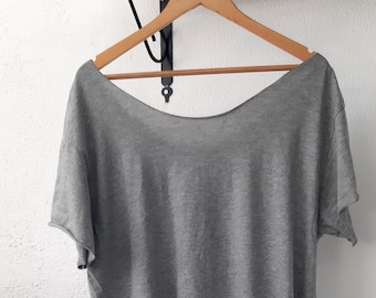 Graues weg von der Schulter Slouchy Baumwoll Shirt XS-3XL Sommer Tops, Strand Tops, Yoga Shirts, Yoga Tops, Gym Shirts, Boho Shirt Festival Kleidung,