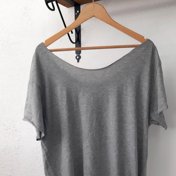 Grey Off The Shoulder Slouchy Cotton Shirt XS-3XL Summer Tops, Beach Tops, Yoga Shirts, Yoga Tops, Gym Shirts, Boho Shirt Festival Clothing,