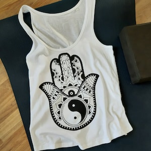 Hamsa Hand Organic Cotton Tank Top, Yoga Shirts, Spiritual Shirts, Symbols, Yoga Clothing, Kundalini Clothing, women&#39;s Tanks And Tees, Gifts
