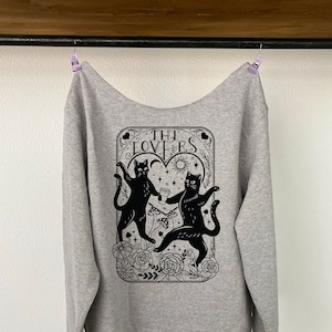Tarot weg von der Schulter Sweatshirt, Liebhaber Tarot Karte Sweatshirt, Katzen und Kaffee Liebhaber weg von der Schulter Tarot Sweatshirt, nackte Schulter
