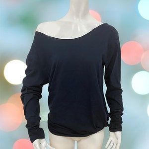 Off The Shoulder Long Sleeve Cotton Shirt, Oversized Baggy Bare Shoulder Top