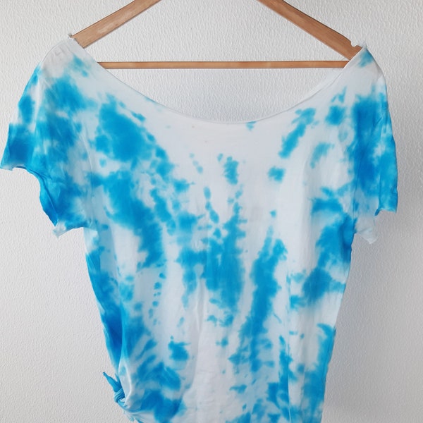 Tie Dye Off The Shoulder Cotton Slouchy Shirt, Tie Die Shirts, Yoga Shirts Tie Dye, Hand Dyed Slouchy Shirt, Festival Shirt, Summer Tops