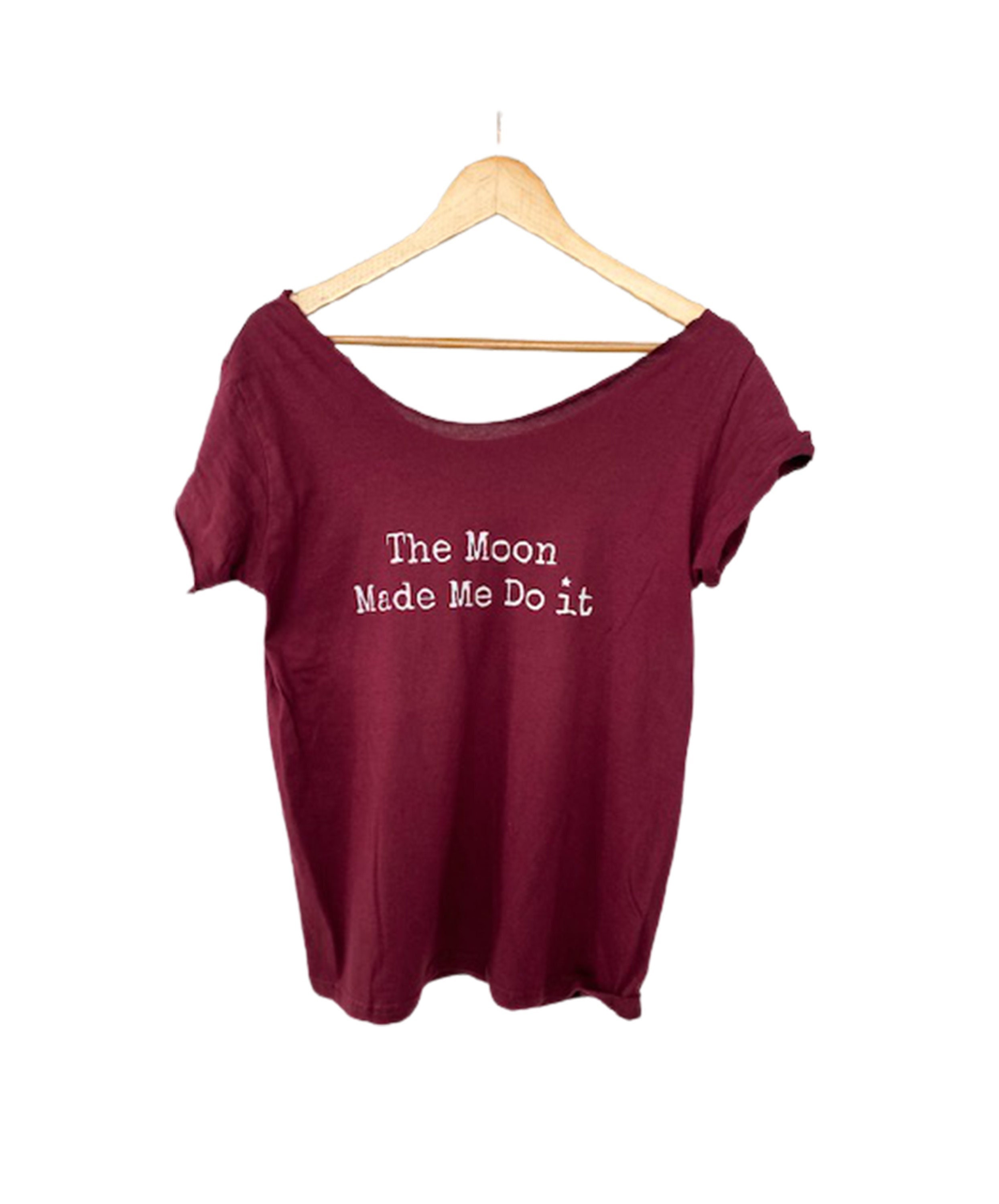 The Moon Made Me Do It Off The Shoulder Slouchy Shirt, XS-3XL Cotton Slouchy Shirt