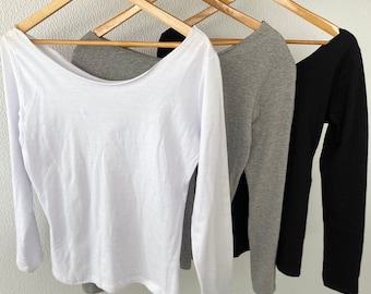 Off The Shoulder Long Sleeve Cotton Slouchy Shirt