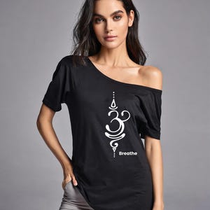 Breathe Off The Shoulder XS-3XL Slouchy Cotton Shirt, Breathe Symbol Shirt, Yoga Shirts, Summer Tops, Spiritual Shirts, Festival Shirts,