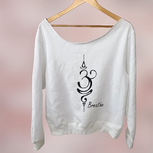 Breathe Off The Shoulder Sweatshirt, Kundalini Yoga Clothing, Slouchy Long Sleeve