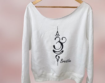 Breathe Off The Shoulder Sweatshirt, Kundalini Yoga Clothing, Slouchy Long Sleeve