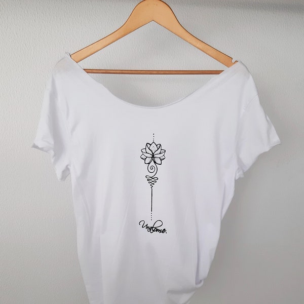 Off The Shoulder Unalome Chemise de yoga slouchy pour femmes, T-shirts de yoga, vêtements de yoga Kundalini, hauts et t-shirts, Boho, Hippie, Chemises de festival