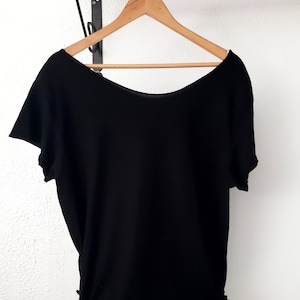 Black Off The Shoulder Slouchy Cotton Shirt XS-2XL Summer Shirt, Women&#39;s Top, Slouchy Yoga Tops, Gym Shirts, Loose Fitted Top, Lounge Wear