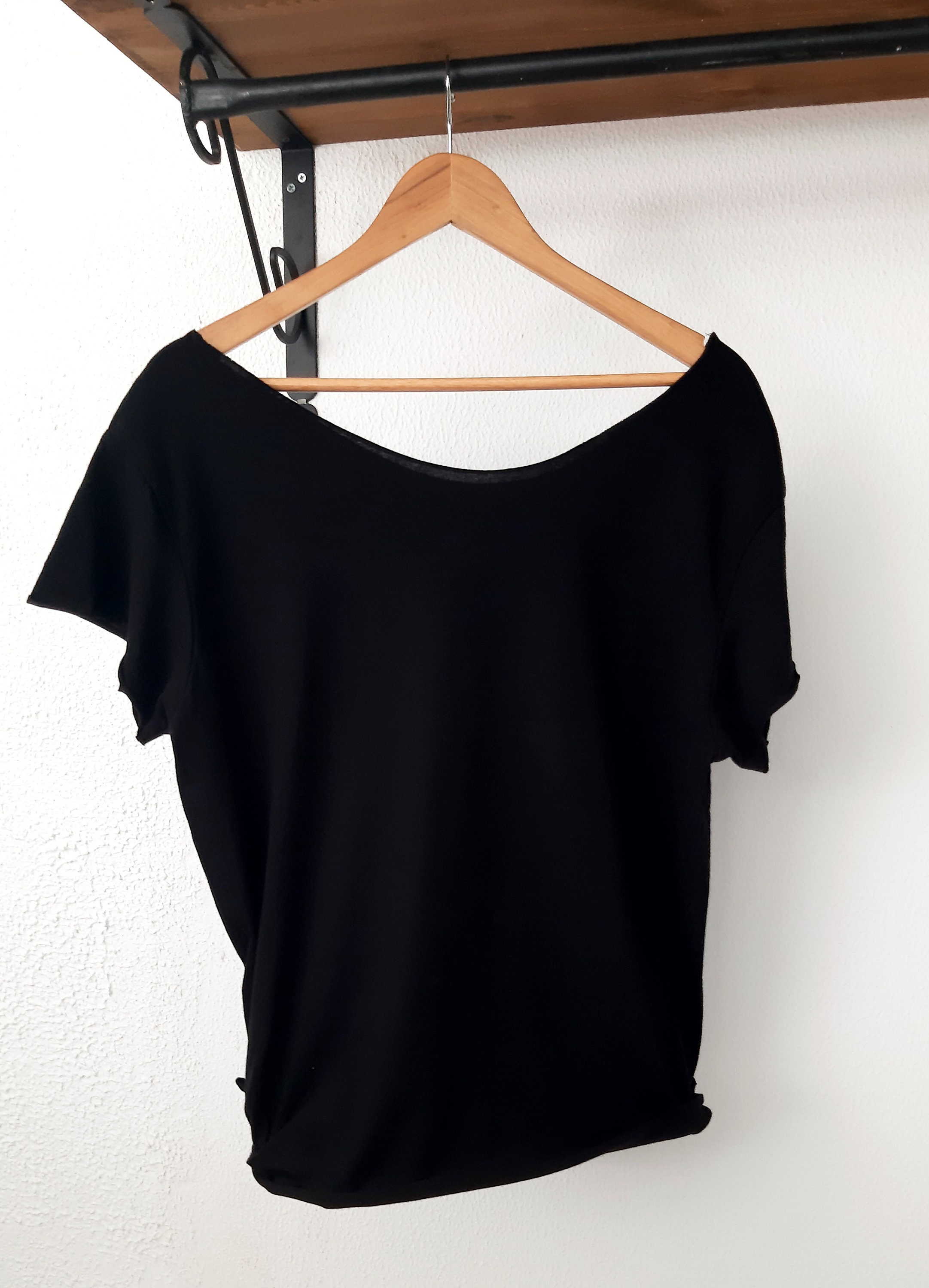 Black off the Shoulder Slouchy Cotton Shirt XS-2XL Summer