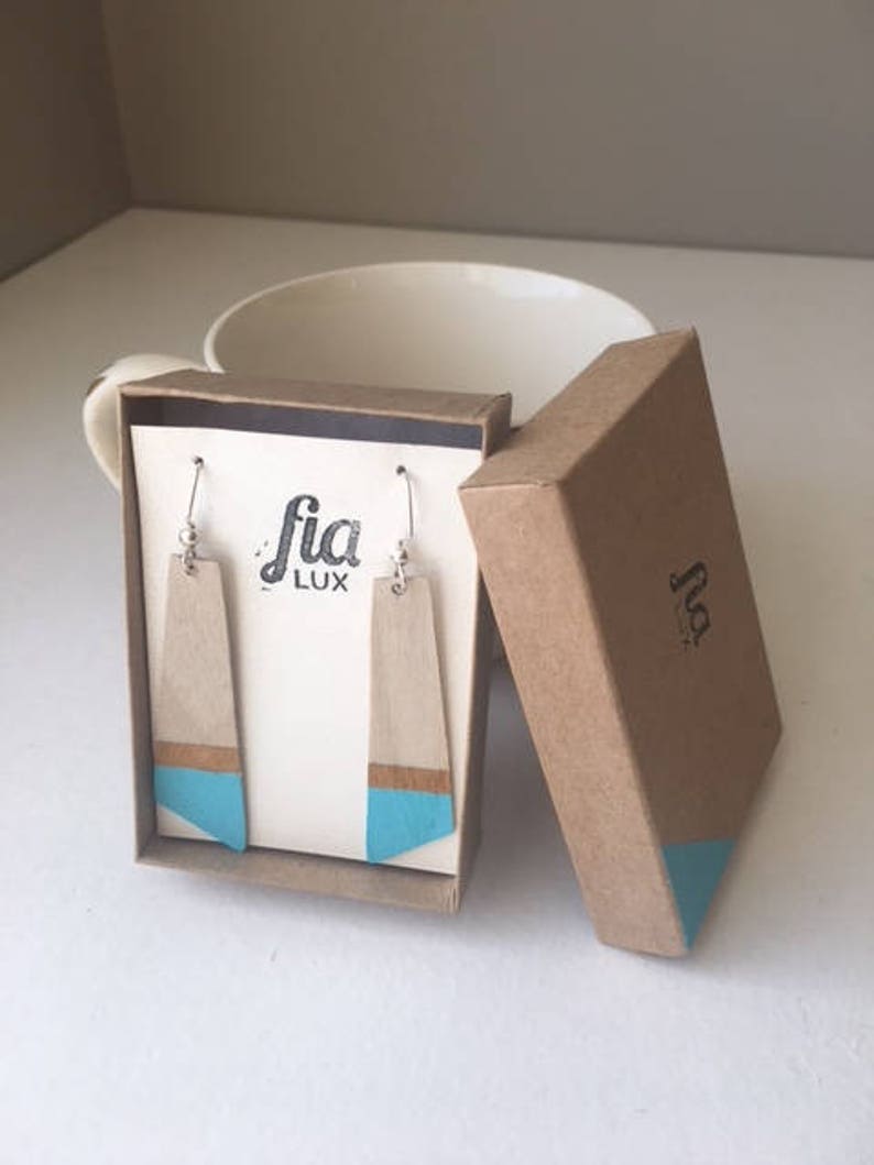 V1 Stylized feather paintdipped wooden earrings geometric Etsy