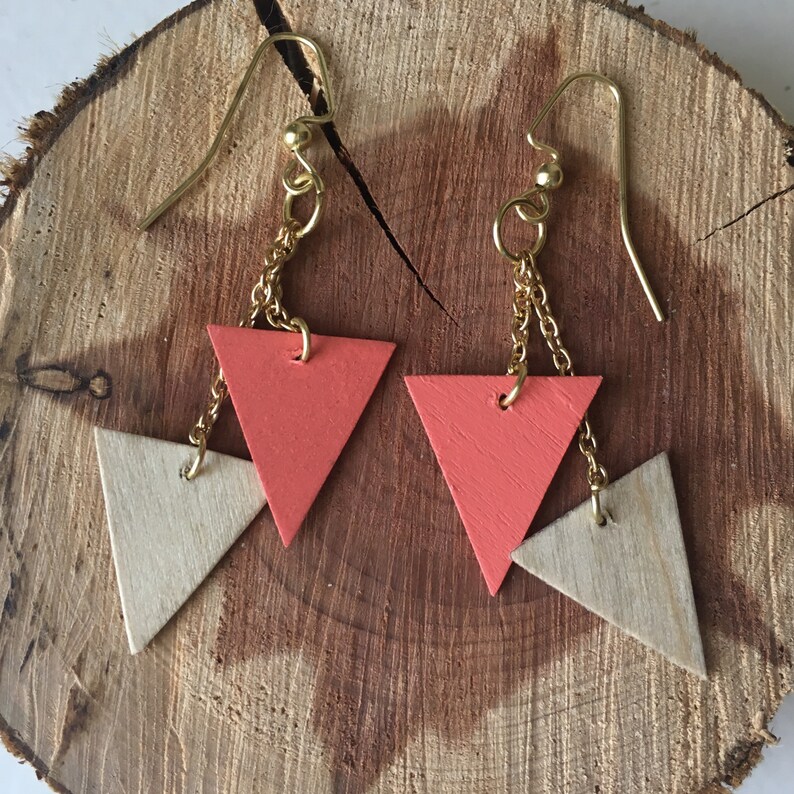 Swinging Minitriangle Wooden Dangle Earrings Wooden Etsy