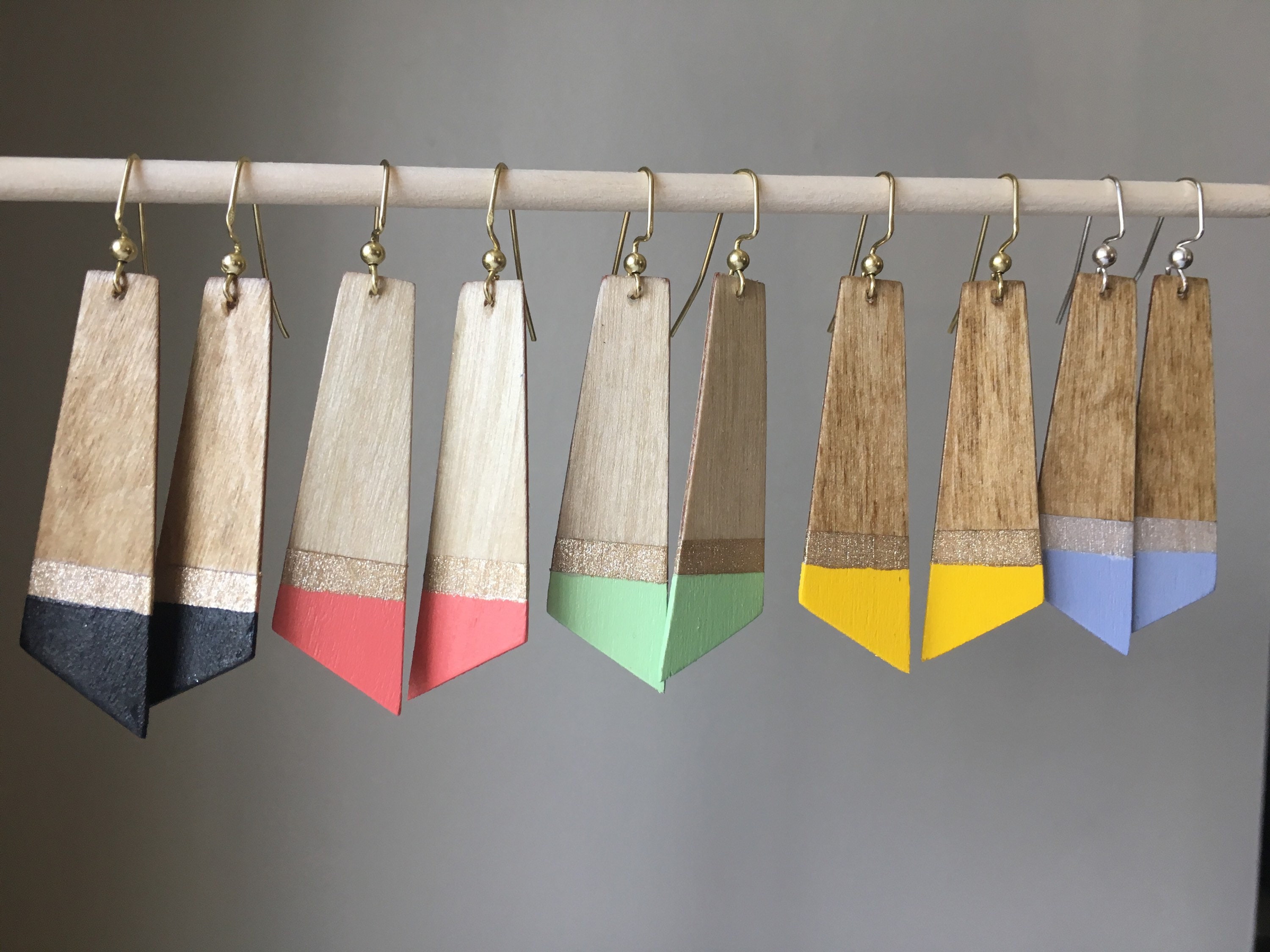 V1 Stylized feather paintdipped wooden earrings geometric Etsy