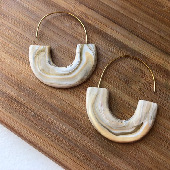 Polymer Clay Wood Earrings Statement Earrings