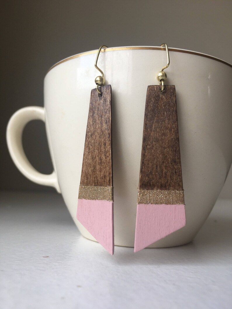 V1 Stylized feather paintdipped wooden earrings geometric Etsy