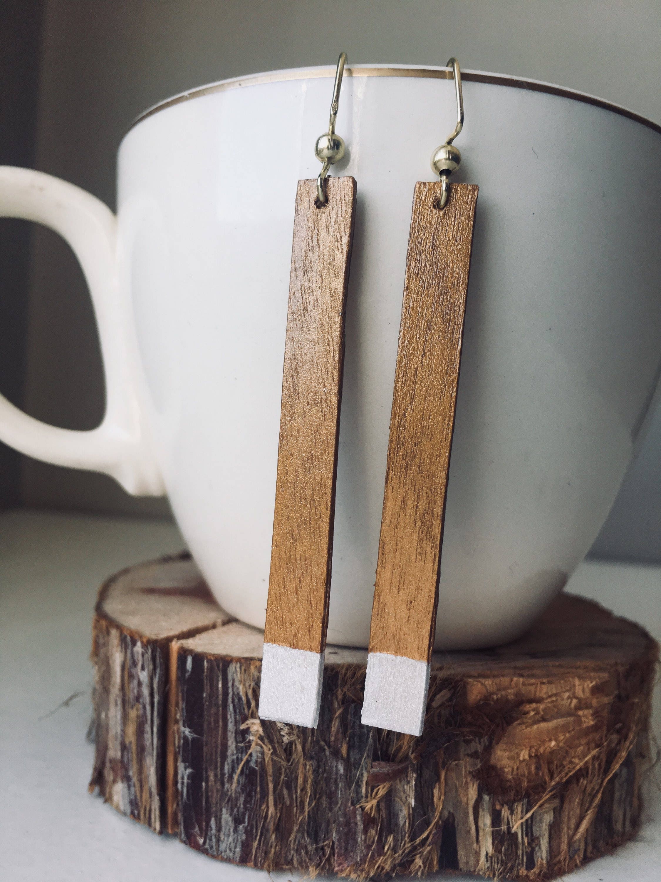 Paintdipped Matchstick Wooden Earrings Wooden Earrings Etsy